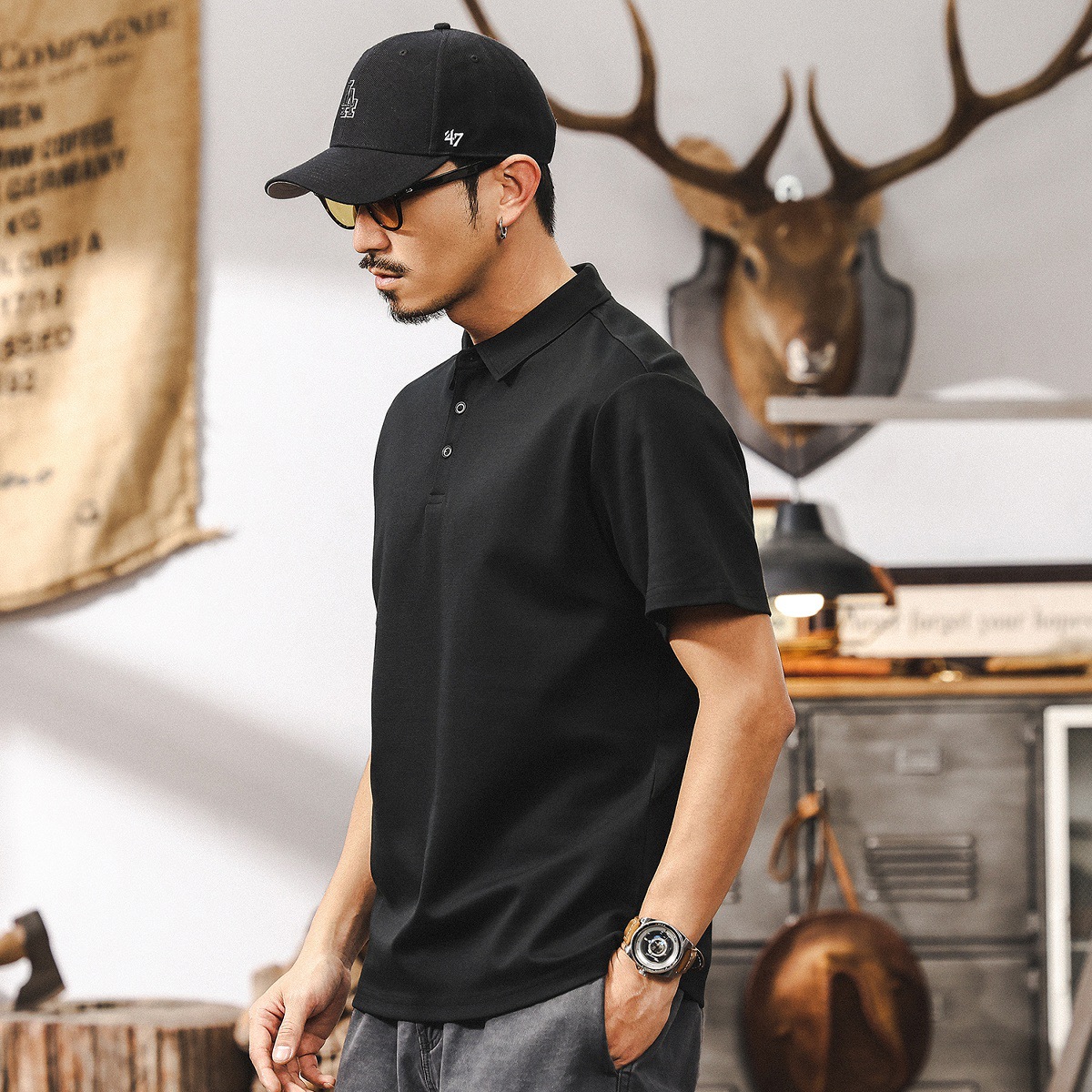 索羅娜冰氧棉夏季T恤男涼感速乾短袖男款潮牌紫色涼感男士POLO衫