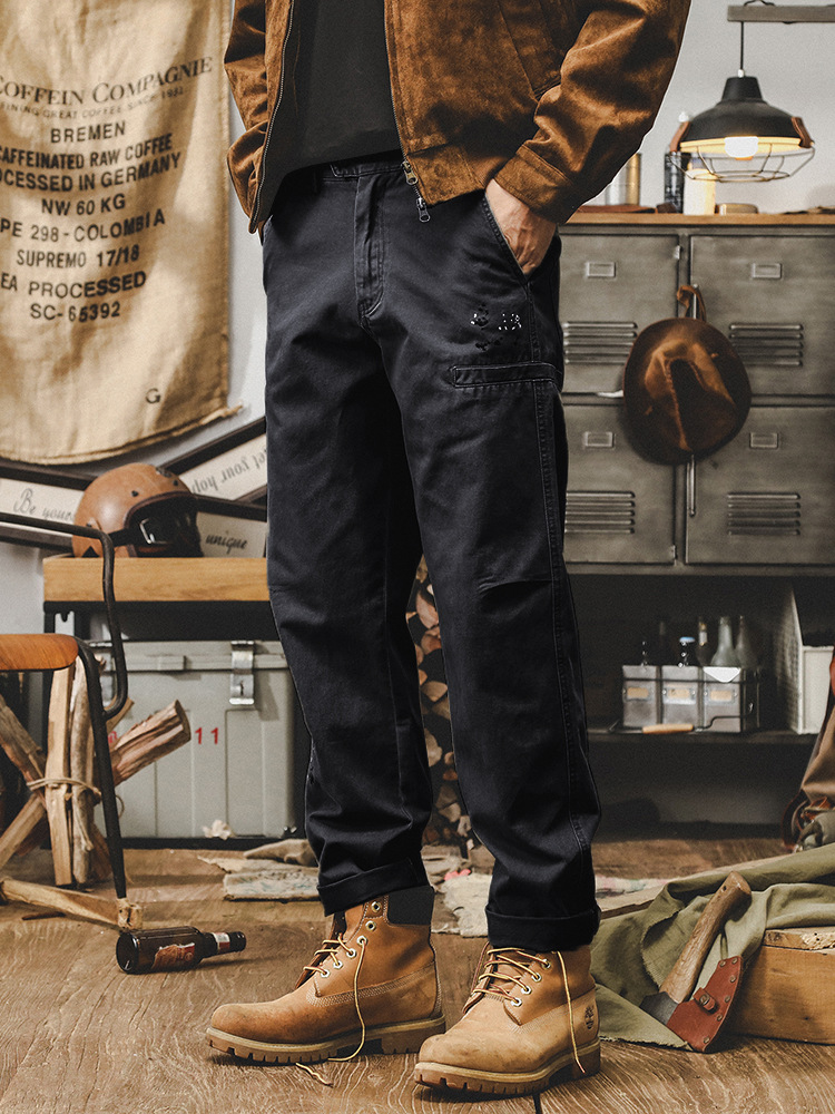 美式休閑長褲子男秋季潮牌2024新款洗褪潑墨寬松直筒工裝褲男