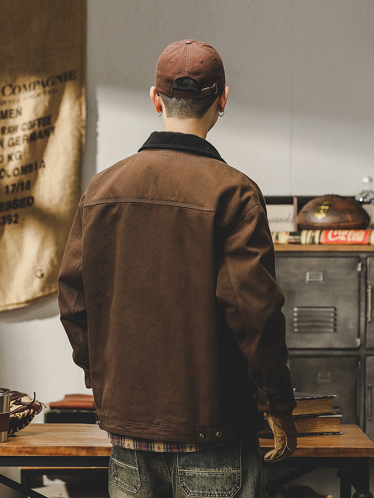 美拉德工裝夾克男2024年春秋款美式復古重磅寬鬆休閒底特律外套男