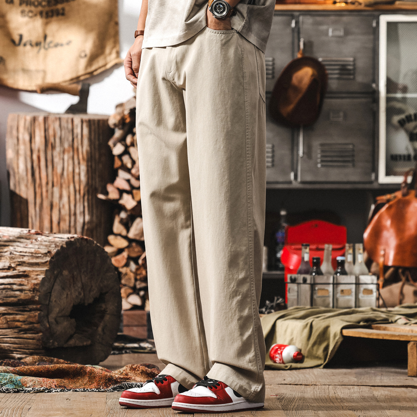 萊賽爾天絲薄款褲子男士夏季新款美式2025寬鬆大碼簡約直筒休閒褲