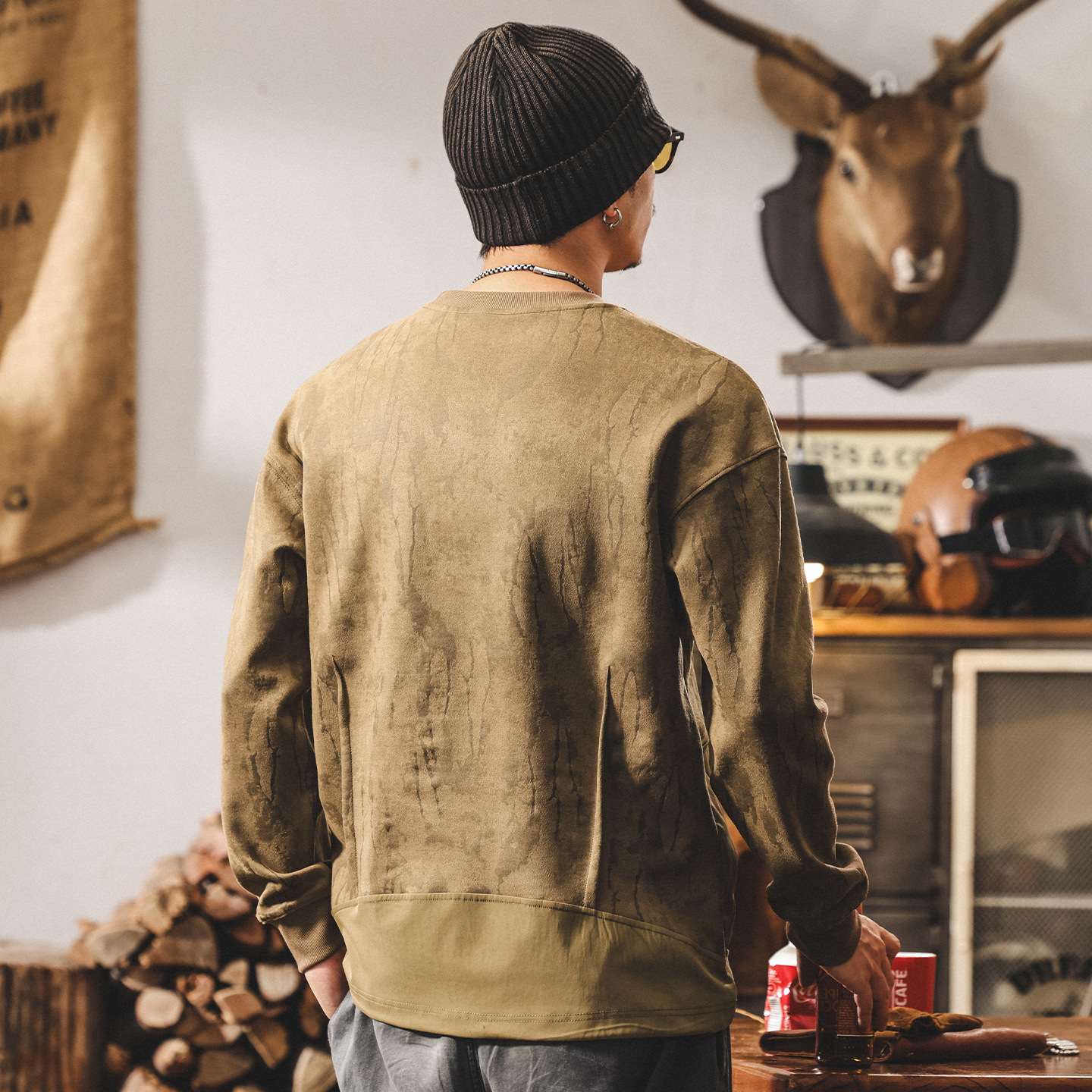 美式復古絨感360g重磅衛衣男秋冬款麂皮絨高級感潮牌寬鬆休閒上衣