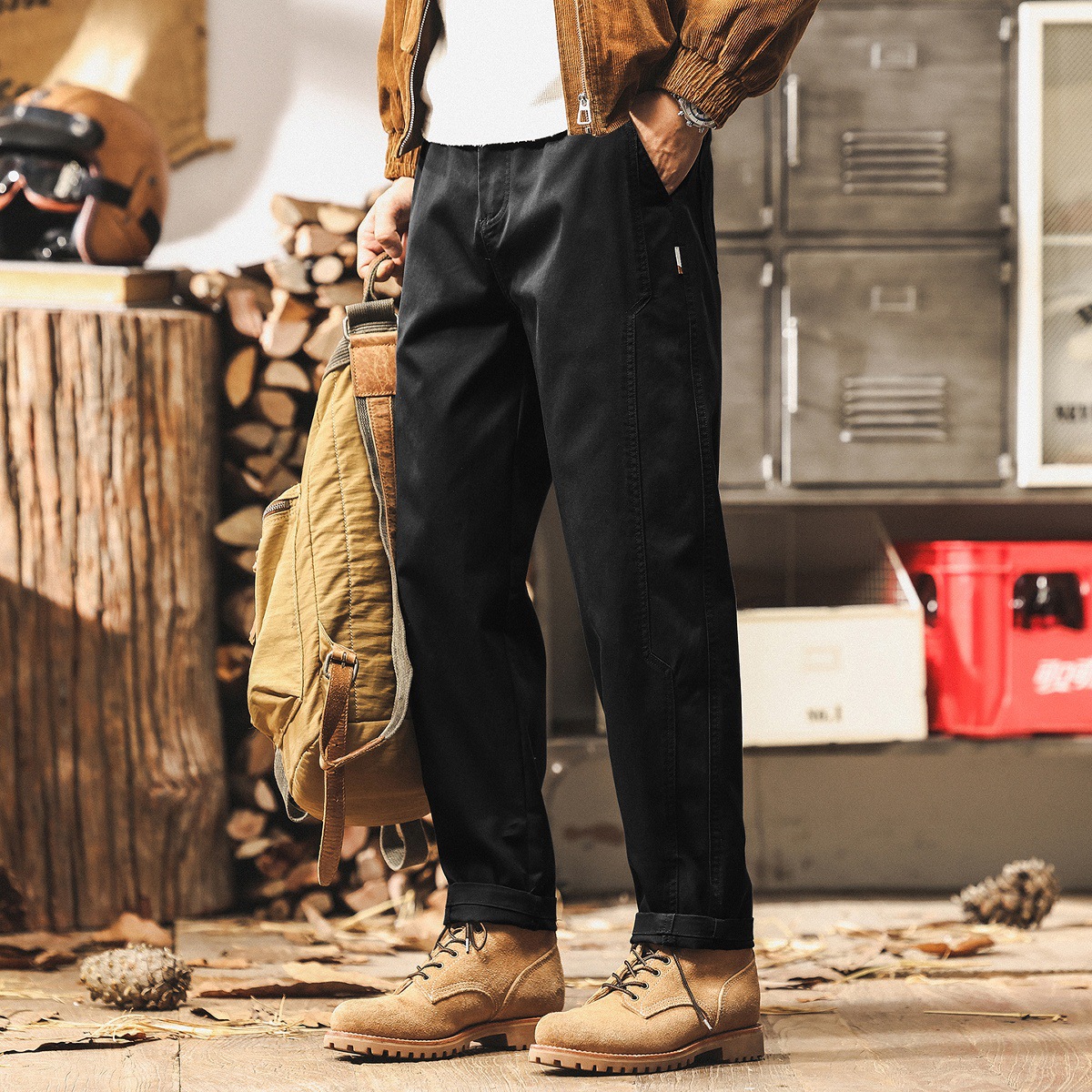 灰綠色工裝褲子男秋季寬鬆潮牌男士休閒褲2025新款美式復古長褲男