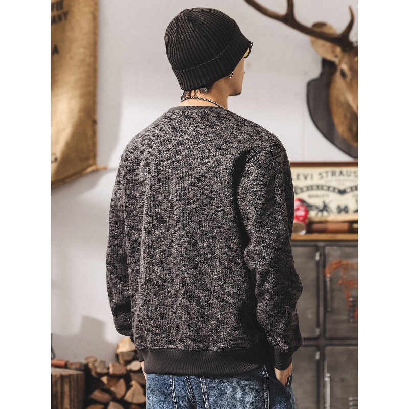美式復古粗線混色針織衛衣男秋季新款潮牌重磅長袖T恤男春秋上衣