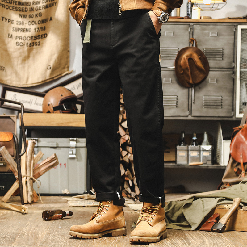 杰雷諾美式復古黑色簡約休閒褲子男秋季潮牌寬鬆直筒重磅工裝褲男
