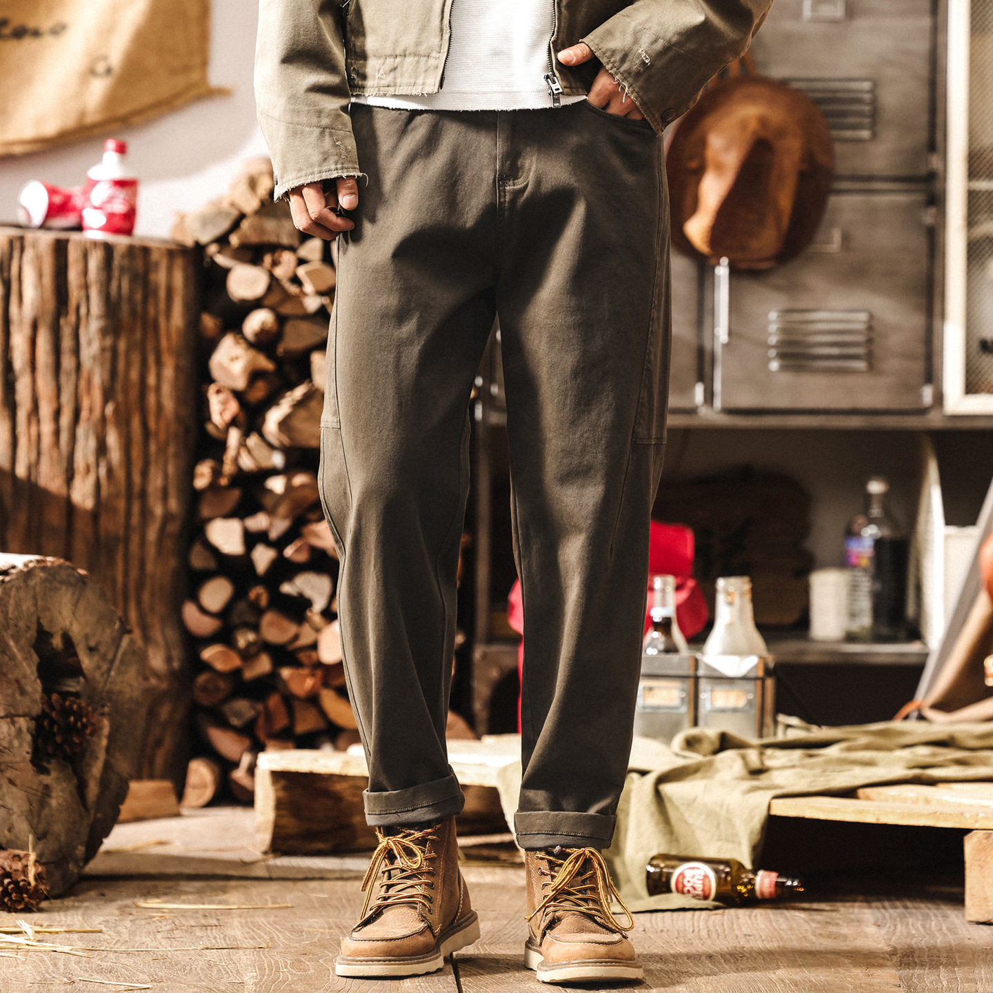 美式復古重磅工裝褲子男2025新款潮流男士休閒褲秋季寬鬆直筒男褲