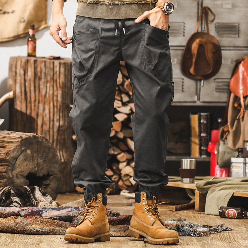 美式復古工裝褲子男2024新款戶外潮牌束腳褲秋冬款寬鬆休閒長褲男