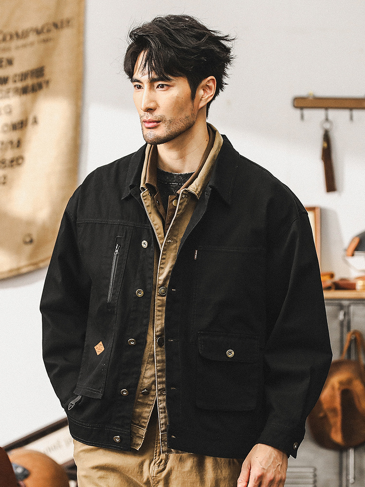 美拉德復古重磅魚骨紋工裝夾克男秋季美式潮牌硬漢獵裝外套男春秋