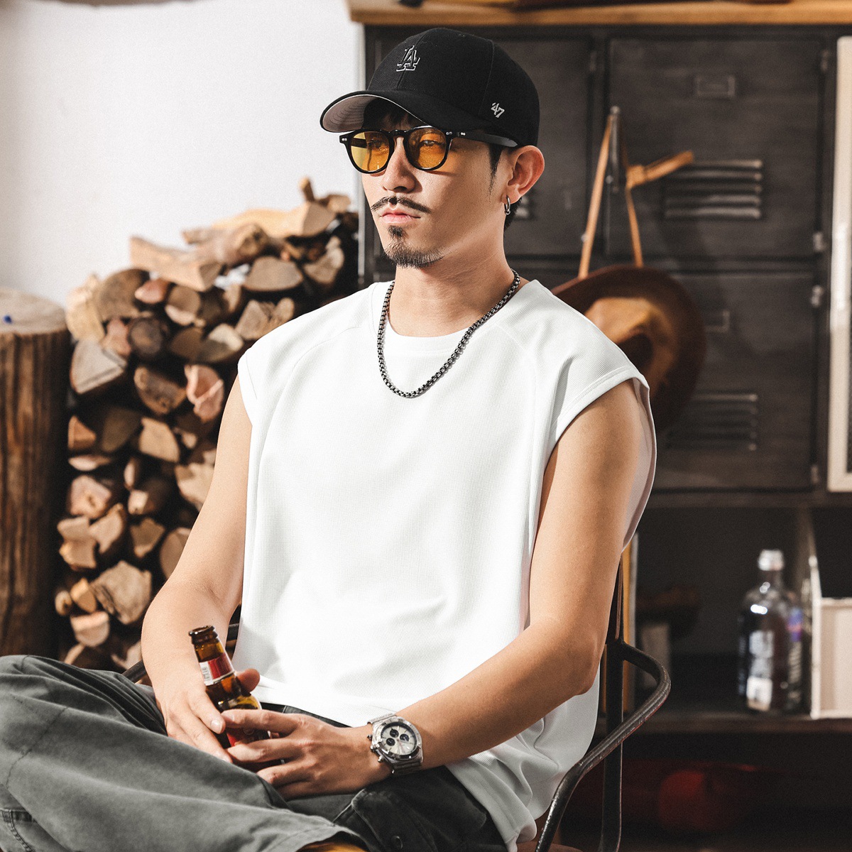 夏季涼感冰絲運動健身背心男2025新款潮牌寬鬆速幹t恤坎肩上衣潮