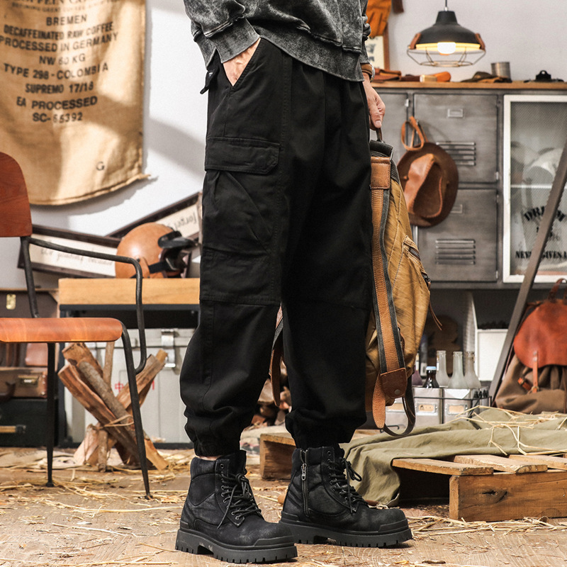 美式復古工裝褲男款秋季潮牌寬鬆休閒長褲2024新款戶外黑色褲子男