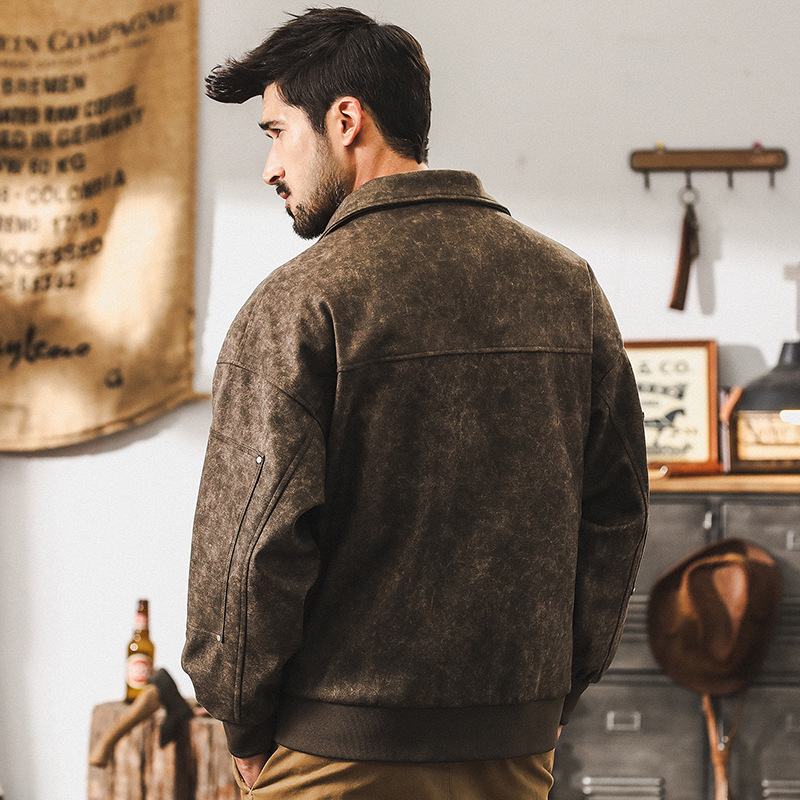 美式復古扎染水洗工裝外套男春秋2024新款潮流痞帥硬漢休閒夾克男