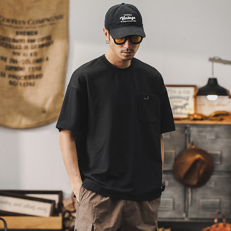 280g重磅T恤男短袖夏季男士寬鬆潮牌華夫格高級感男裝半袖體恤男