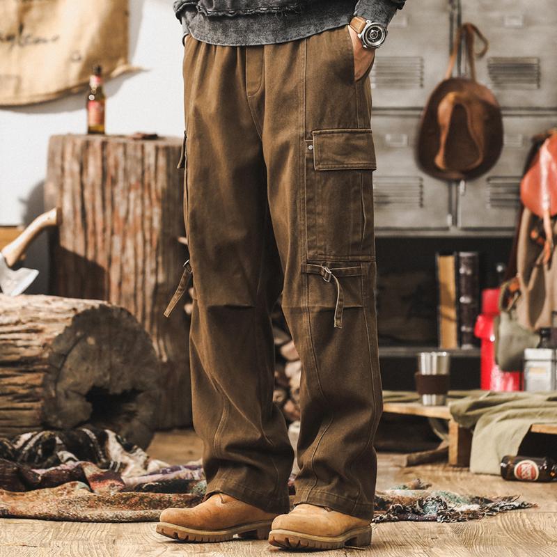 美式復古卡其色工裝褲子男春季潮牌寬鬆直筒褲男2025新款休閒長褲