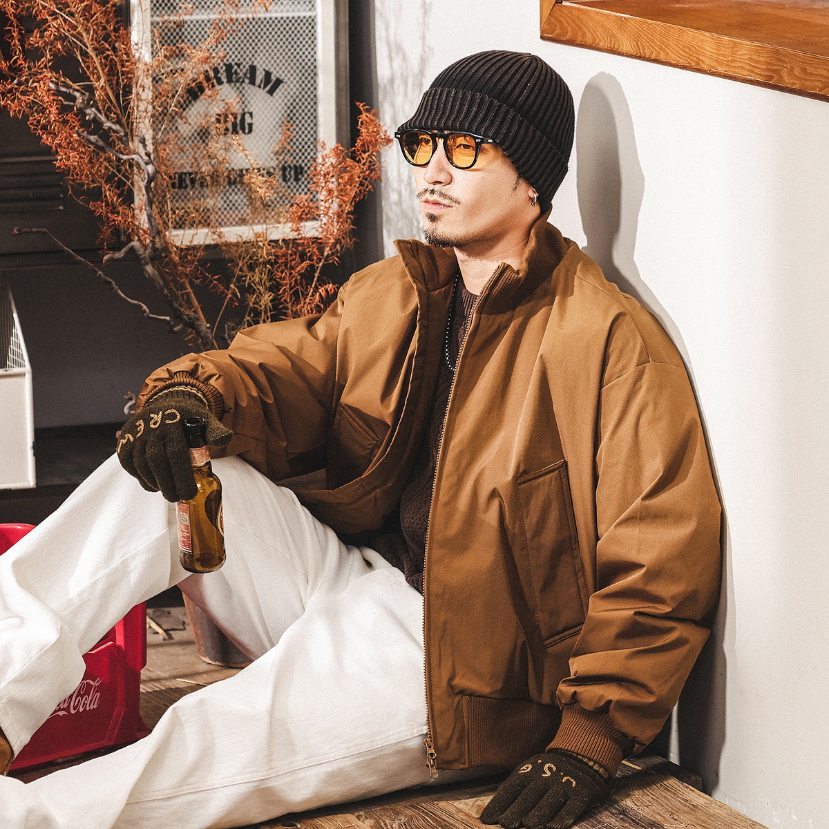 美式復古90鴨絨工裝飛行夾克羽絨服男冬季潮牌短款加厚保暖外套男