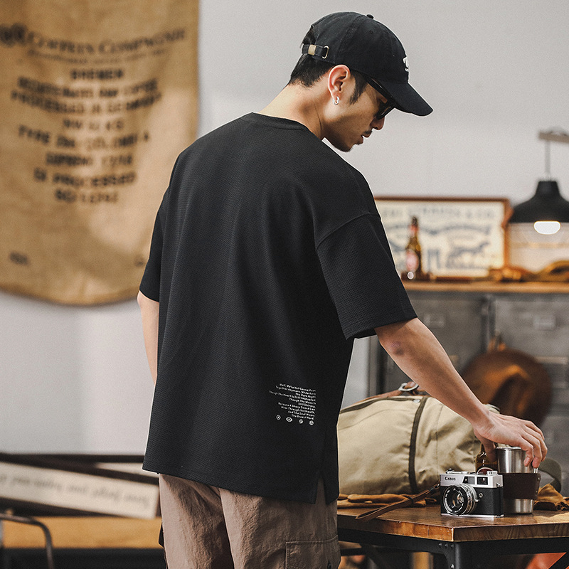 280g重磅T恤男短袖夏季男士寬鬆潮牌華夫格高級感男裝半袖體恤男