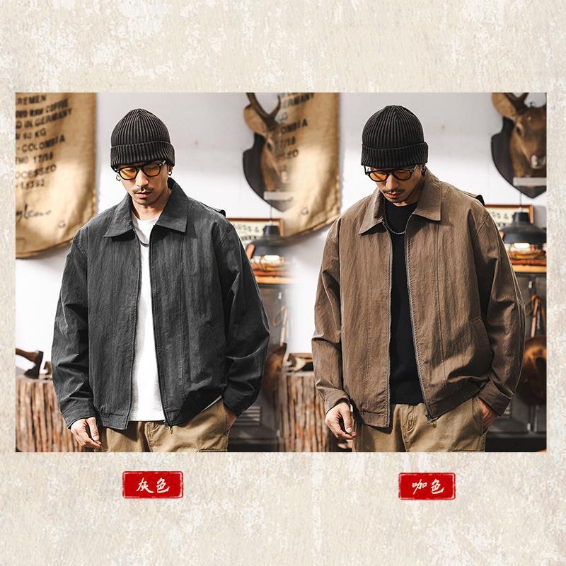 萊賽爾天絲高級感外套男春秋2025新款美式復古潮牌短款寬鬆夾克男