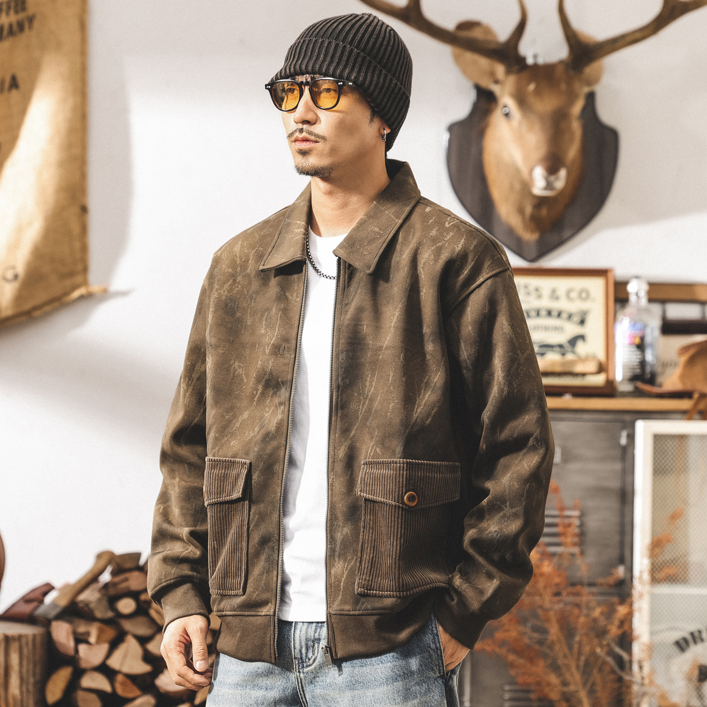 美式復古髒染380g重磅衛衣男秋冬款潮牌寬鬆大碼秋季開衫外套男款