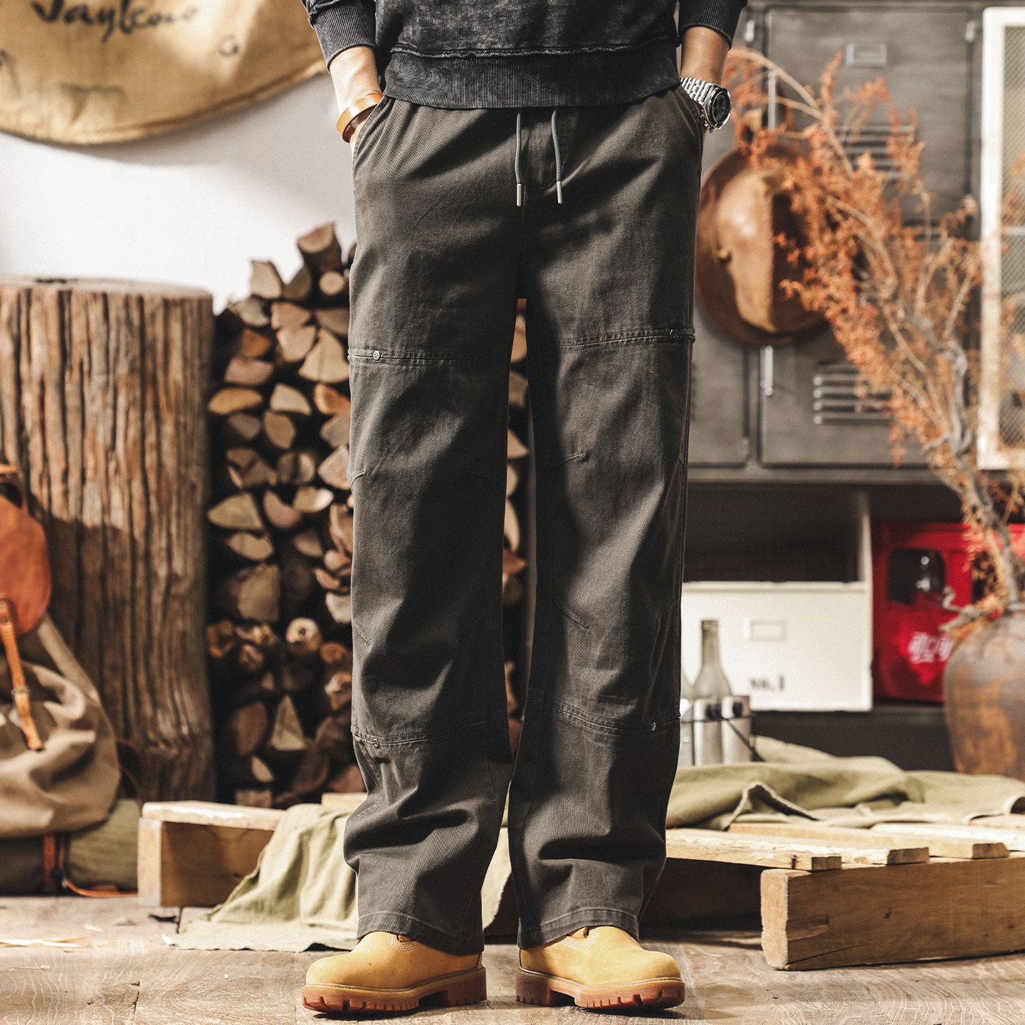 美式復古工裝褲子男春季直筒2026新款男褲潮牌水洗寬鬆休閒長褲男