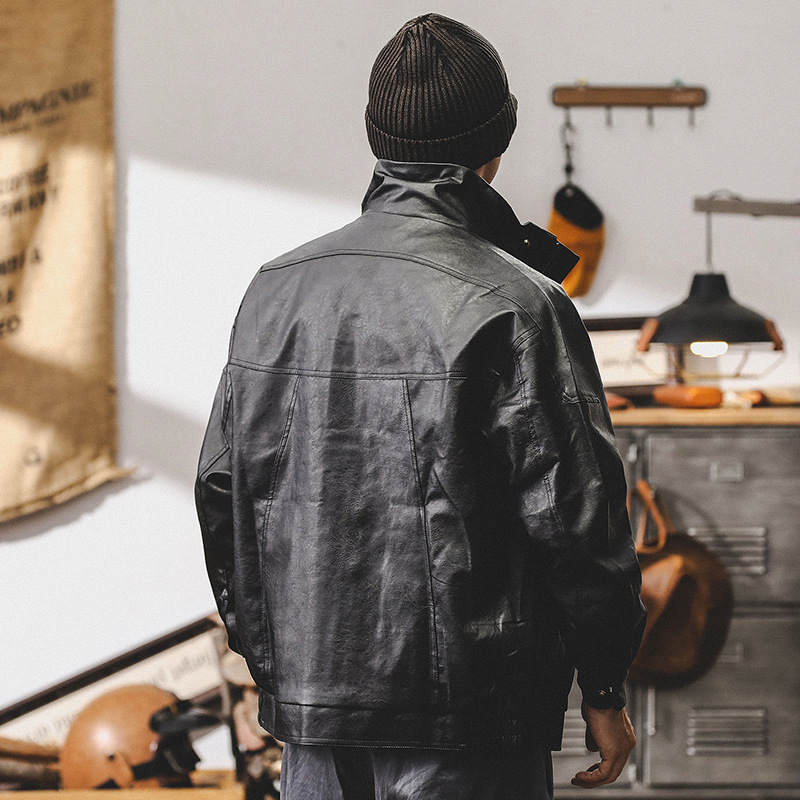 美式復古軟皮衣外套男秋季潮牌寬鬆硬漢痞帥機車工裝夾克男春秋款