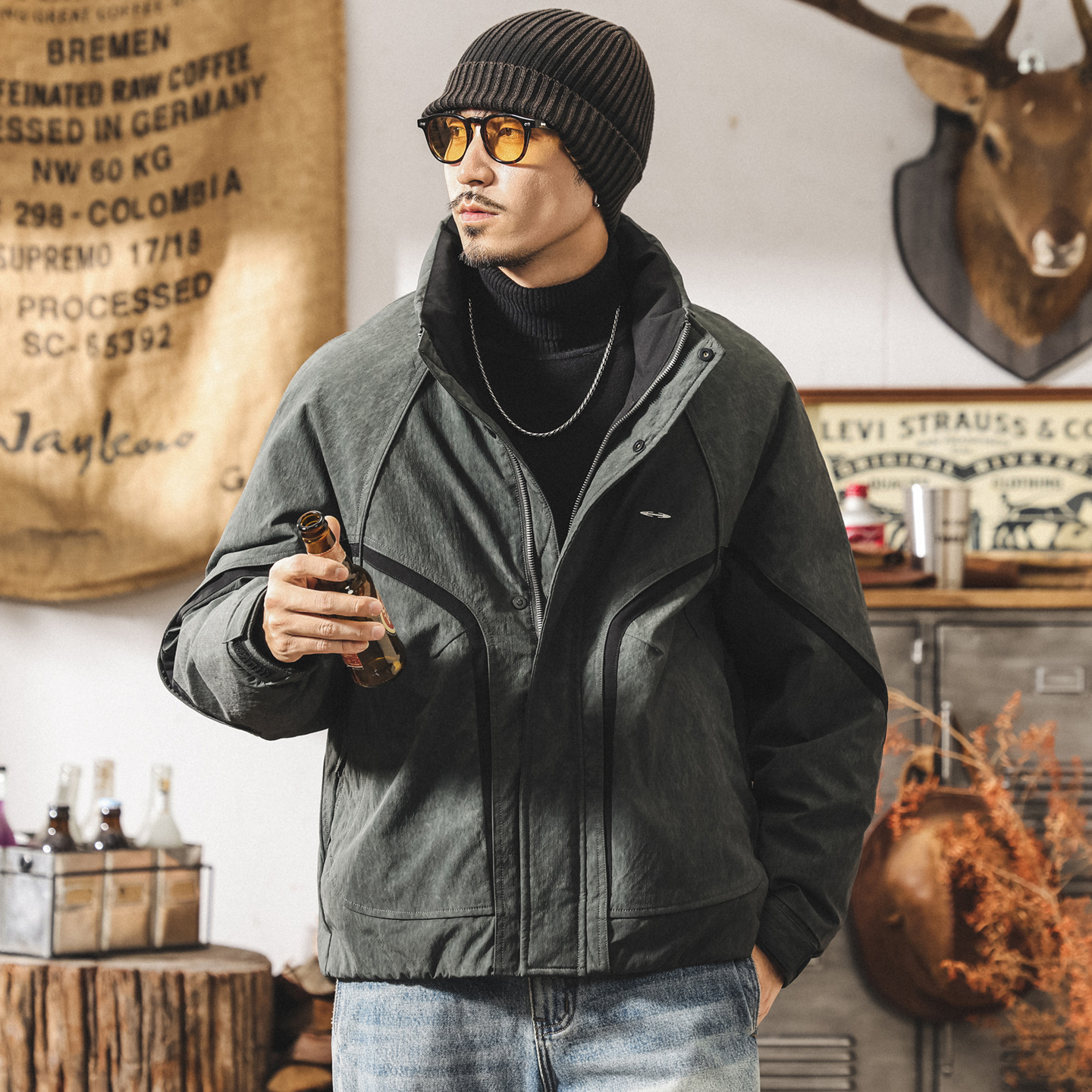 美式復古90鴨絨加厚工裝羽絨服男款保暖加絨禦寒寬鬆男士冬季外套