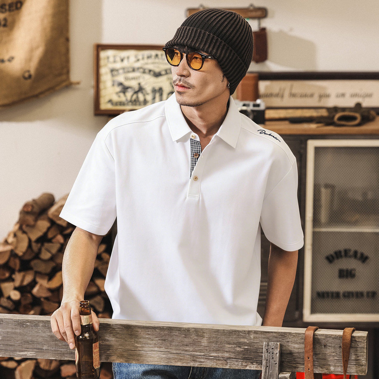 美式復古男士Polo短袖男士T恤夏季2026新款潮牌寬鬆亨利衫男