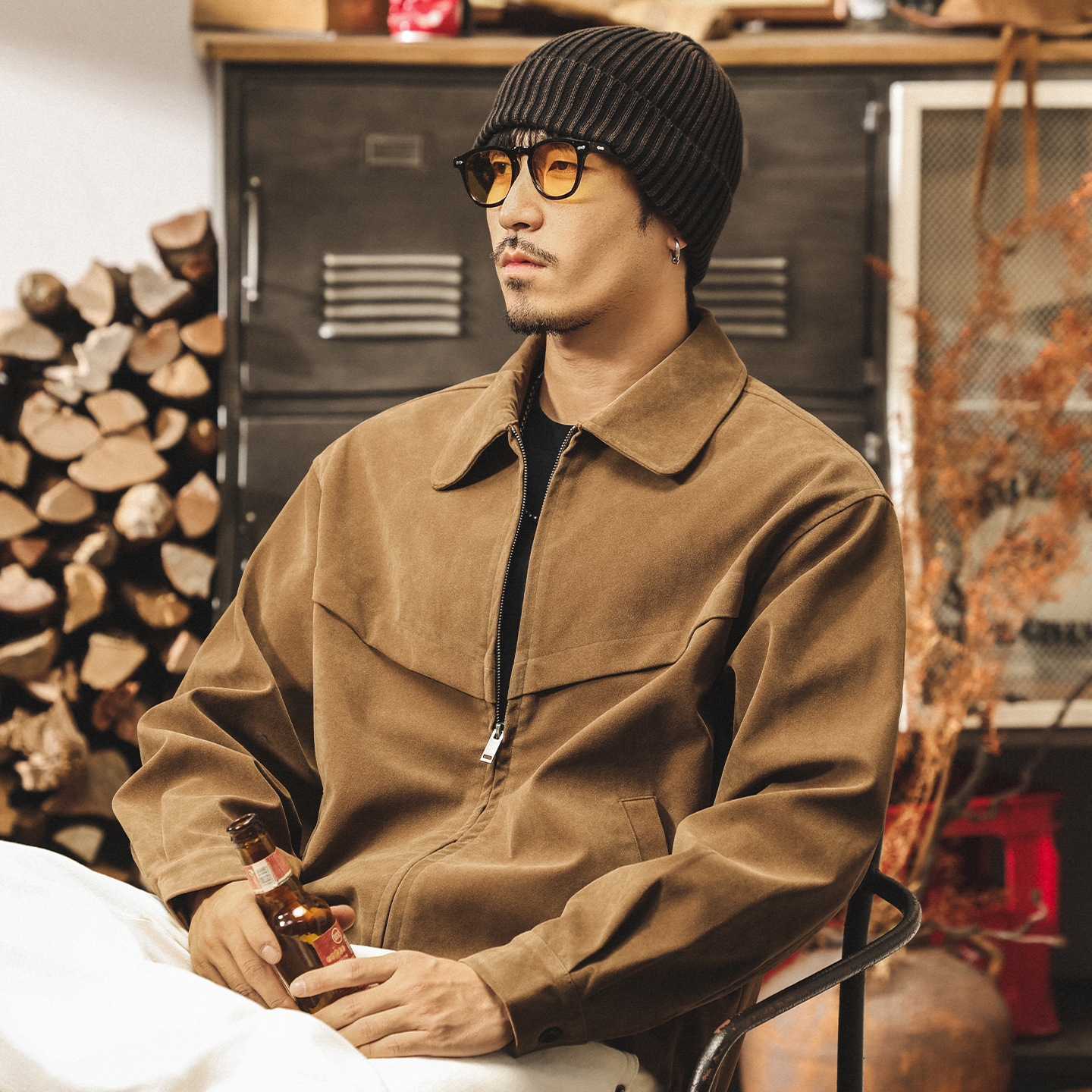 美式復古反絨皮外套男春秋2025新款美拉德阿美咔嘰寬鬆飛行夾克男