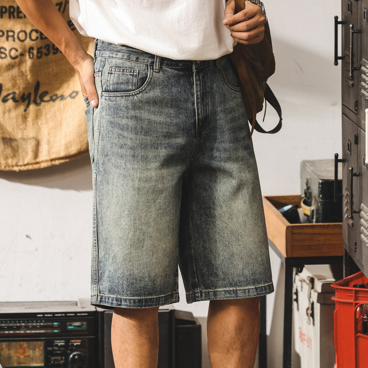 美式復古水洗牛仔短褲男夏季新款2025潮牌五分褲寬鬆直筒休閒中褲