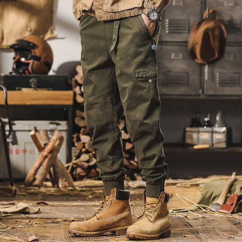 美式重磅復古工裝褲男寬鬆潮牌秋冬款拉鏈束腳硬漢戶外休閒褲子男