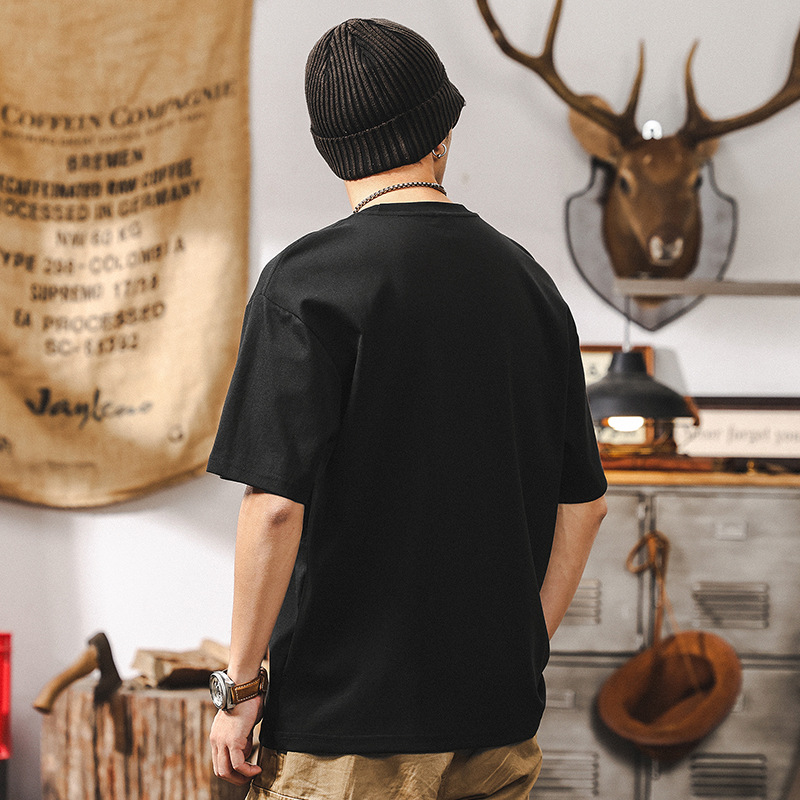 美式涼感科技面料T恤短袖男春季2025新款復古拼接提花休閒上衣男