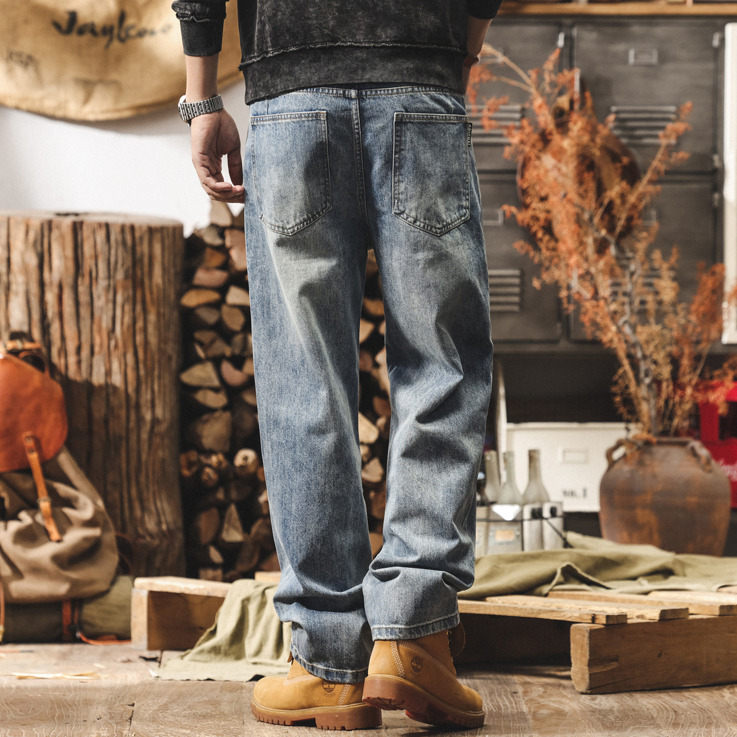 美式復古加絨牛仔褲男2026新款潮牌直筒冬季加厚褲子寬鬆休閒褲男