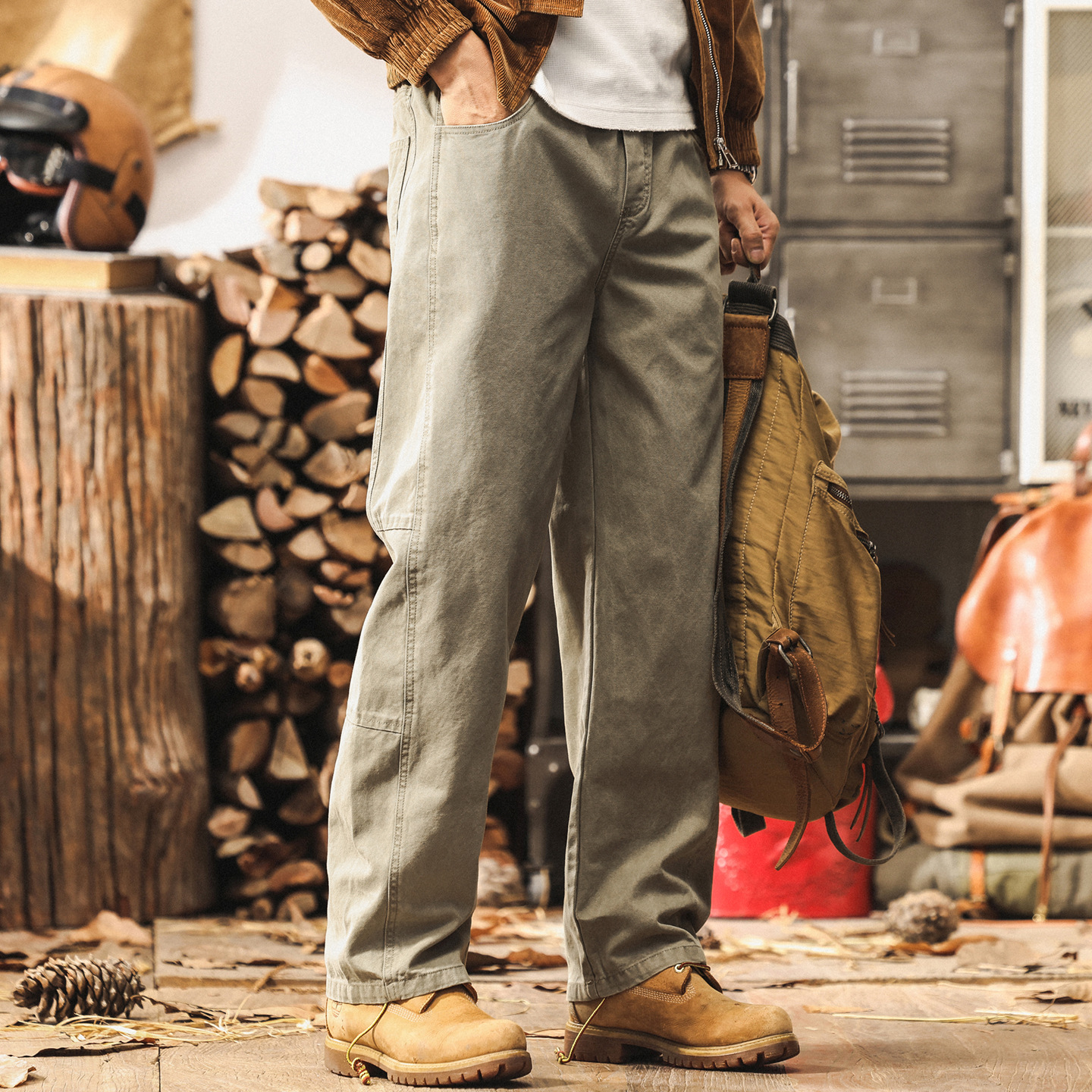 美式復古工裝褲子男秋季2025新款潮牌拼接結構設計寬鬆男士休閒褲