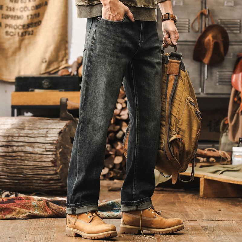 美式復古直筒牛仔褲男秋季2024新款潮牌寬鬆加絨休閒褲男士秋冬款