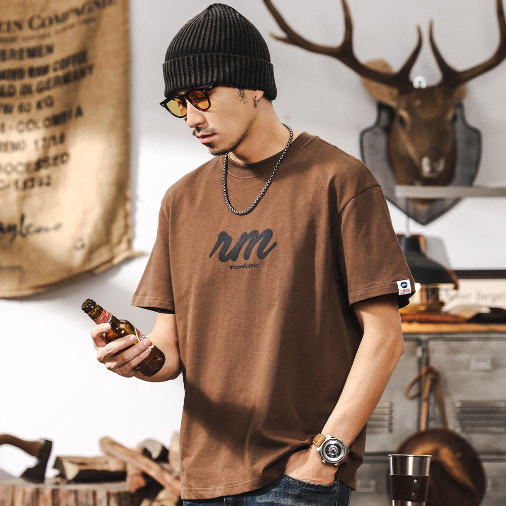 美式復古32支雙紗重磅T恤男夏季短袖潮流字母印花半袖上衣男