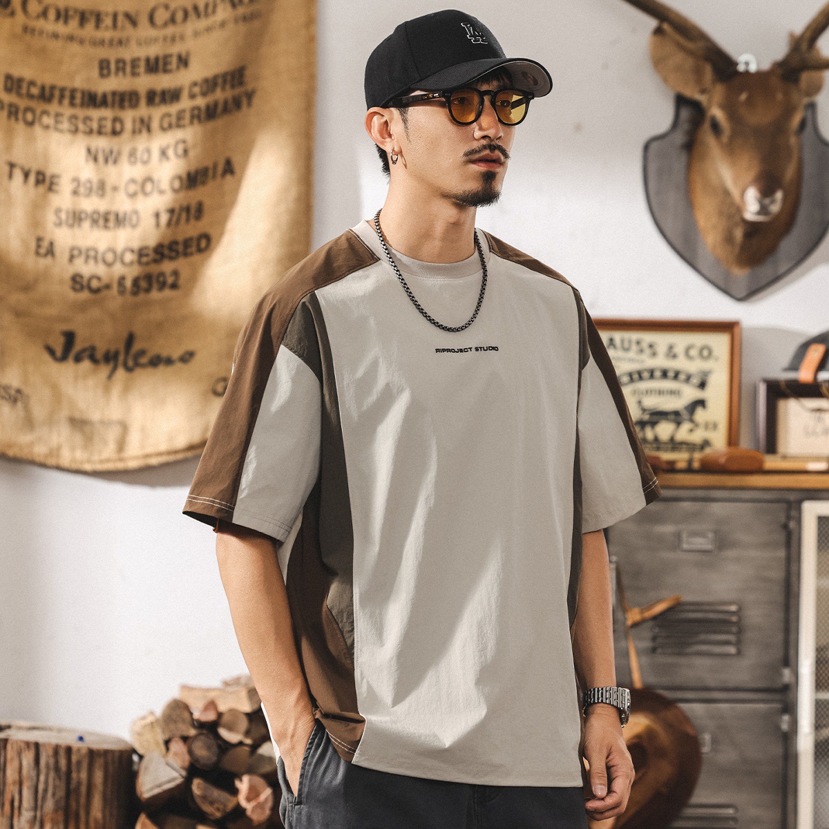 美式潮牌男士短袖T恤夏季新款寬鬆2025戶外機能速幹大碼休閒上衣T