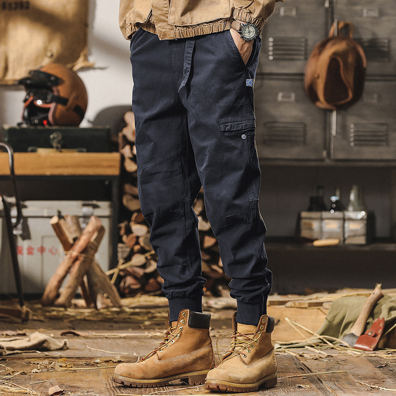 美式重磅復古工裝褲男寬鬆潮牌秋冬款拉鏈束腳硬漢戶外休閒褲子男