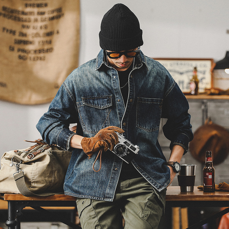 美式復古經典工裝襯衫男長袖2024賽絡紡高級感牛仔外套男春季夾克
