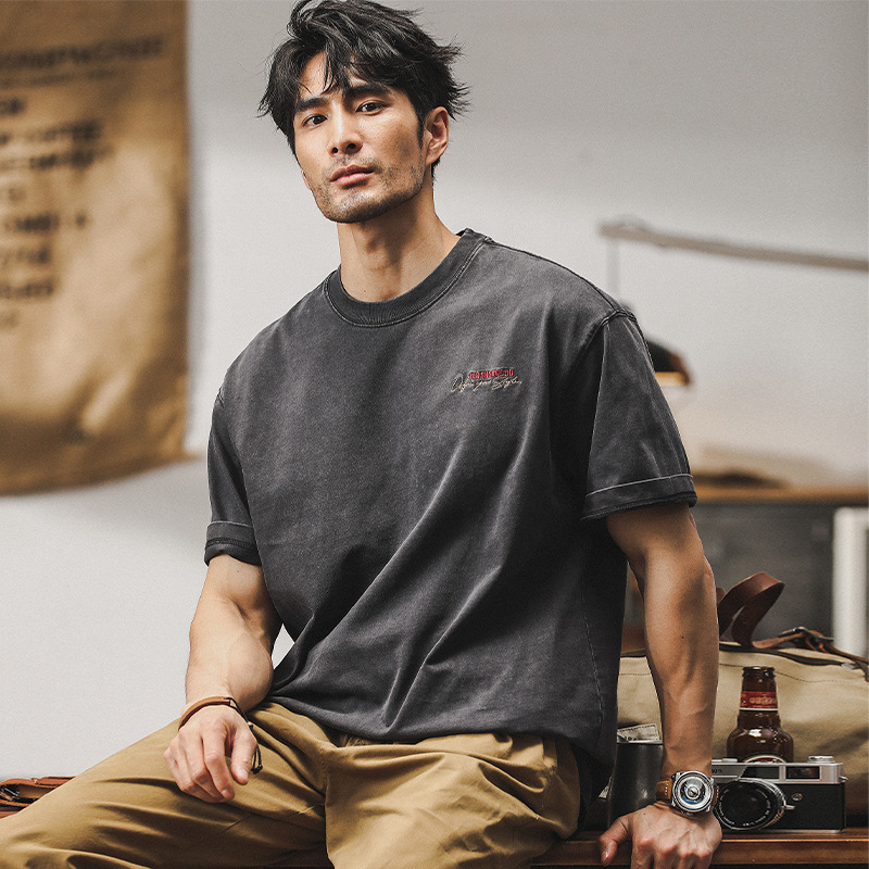 杰雷諾300g重磅T恤男短袖夏季美式復古懷舊炒色水洗寬鬆體恤