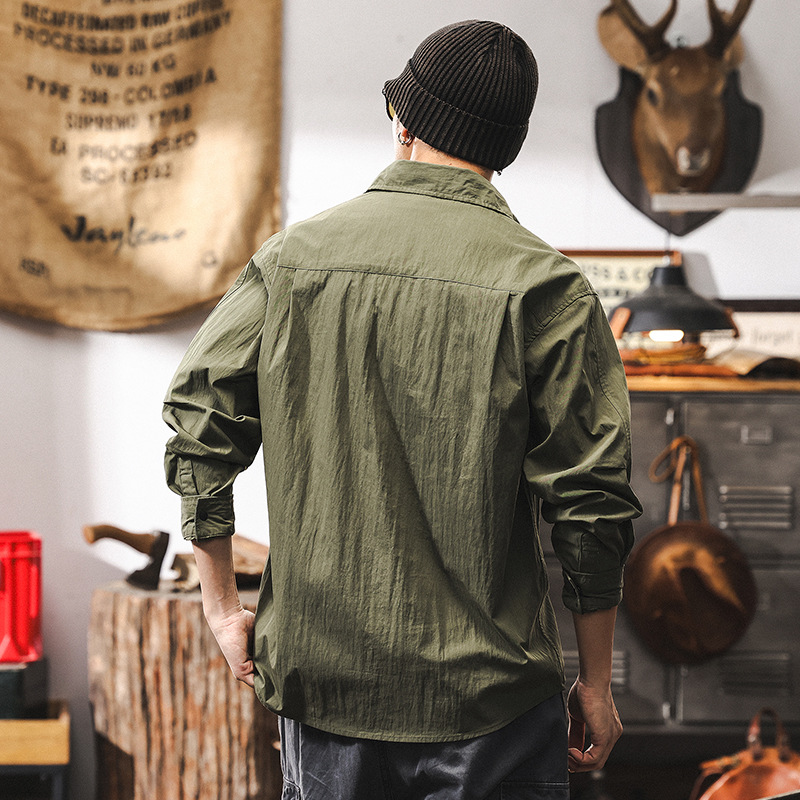 美式復古32支長袖襯衫男春季2025新款山系輕戶外休閒襯衣外套