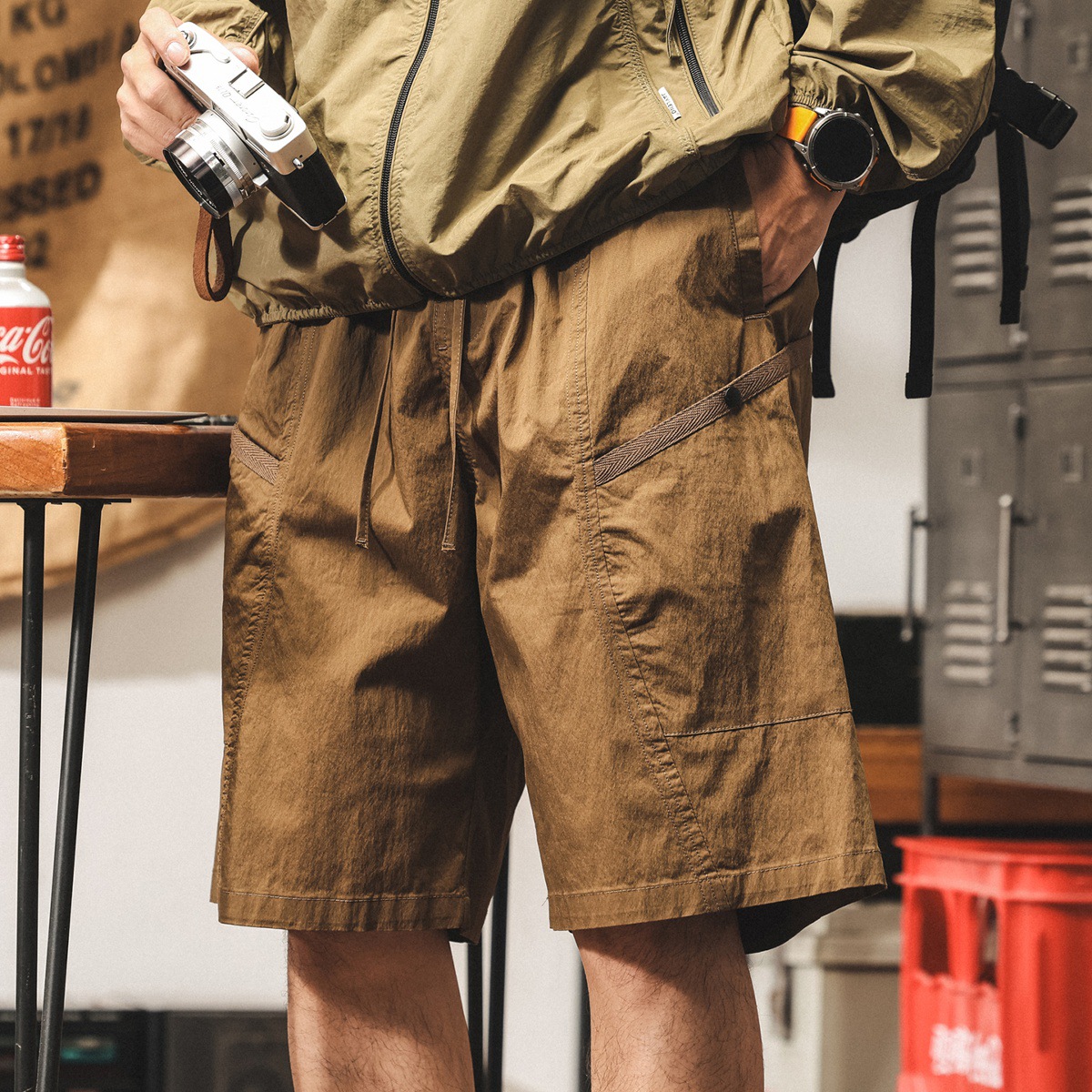 美式復古工裝短褲男夏季薄款戶外潮牌直筒速幹五分褲寬鬆潮牌中褲