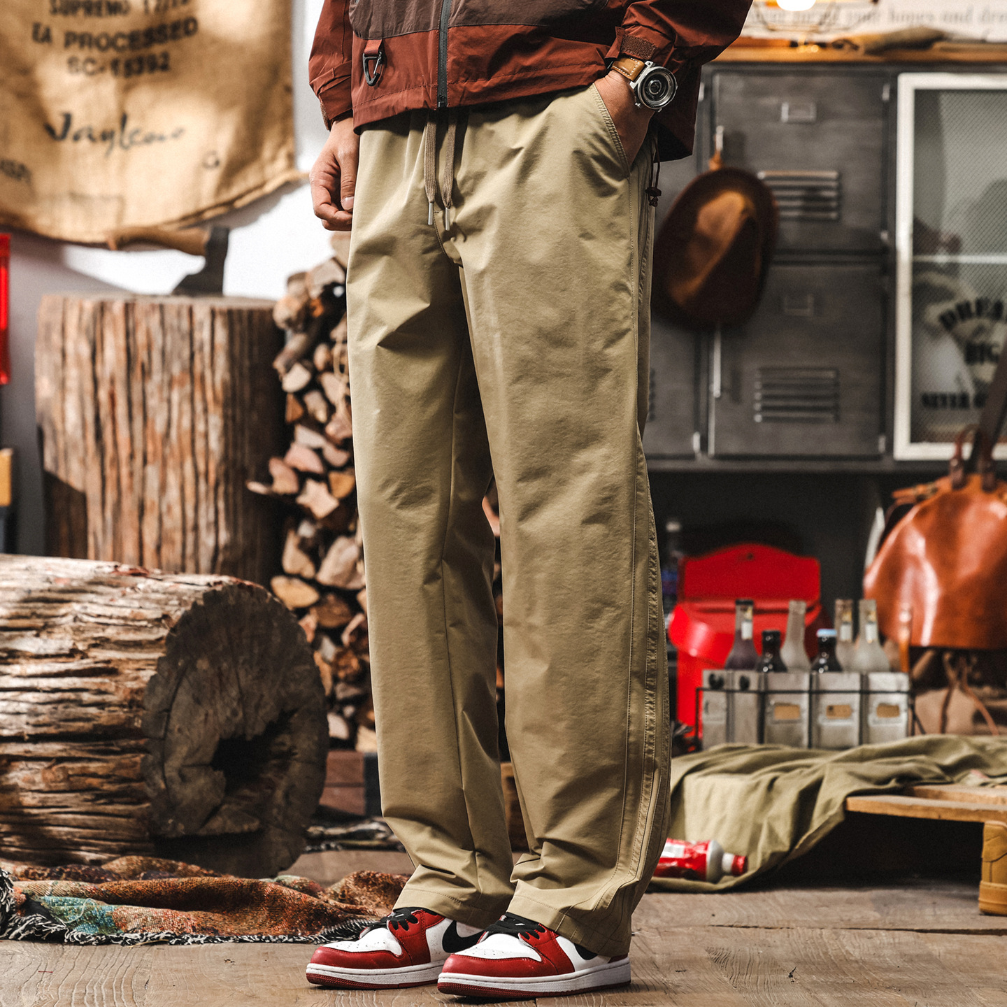 美式復古卡其色休閒褲男薄款男士褲子鬆弛感寬鬆直筒大碼速幹長褲