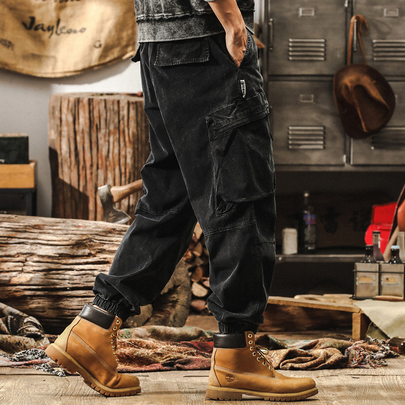 髒染水洗工裝褲子男春季2025新款潮牌寬鬆闊腿褲美式復古休閒長褲