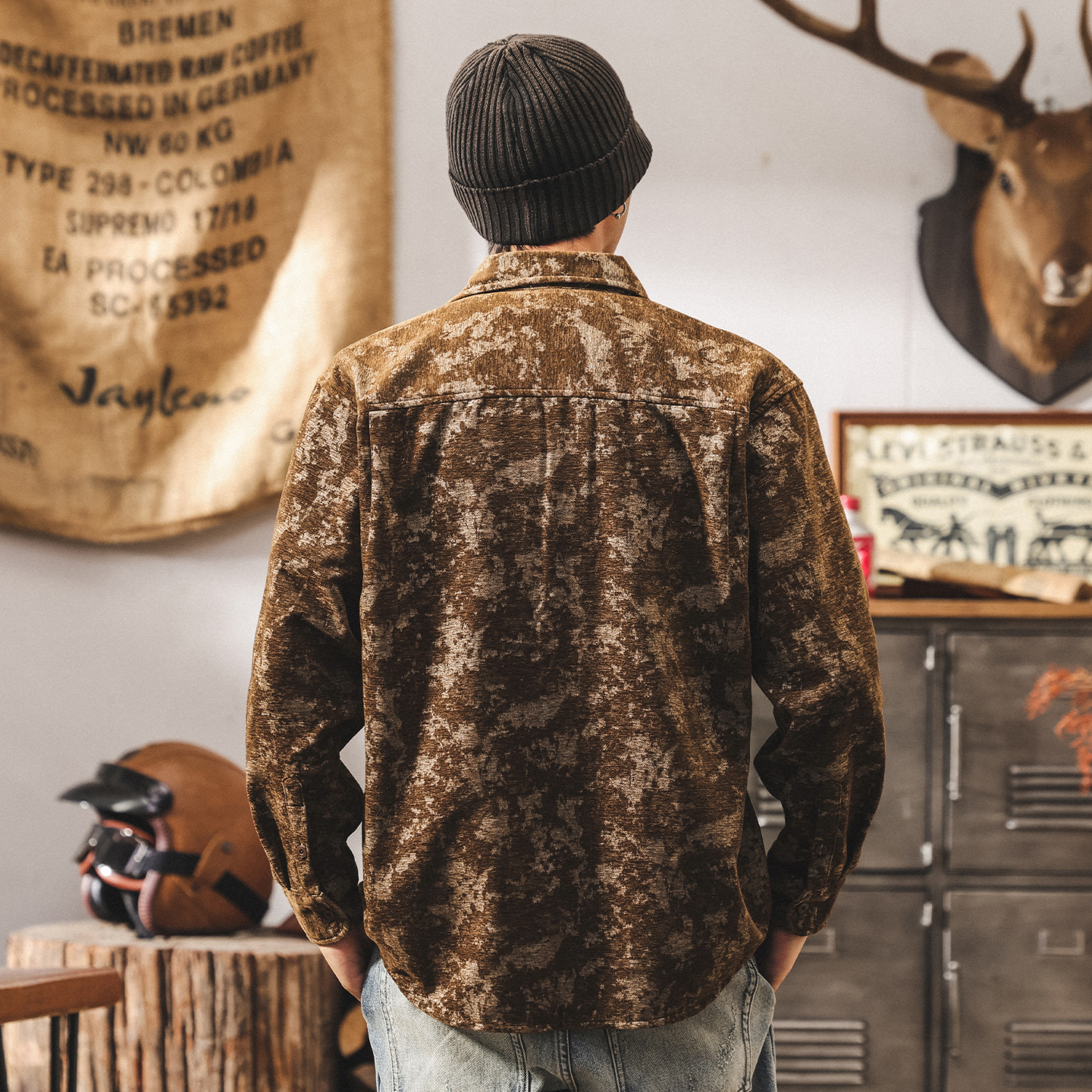 美式復古民族風提花襯衫男長袖春秋新款潮牌古着休閒襯衣寬鬆外套