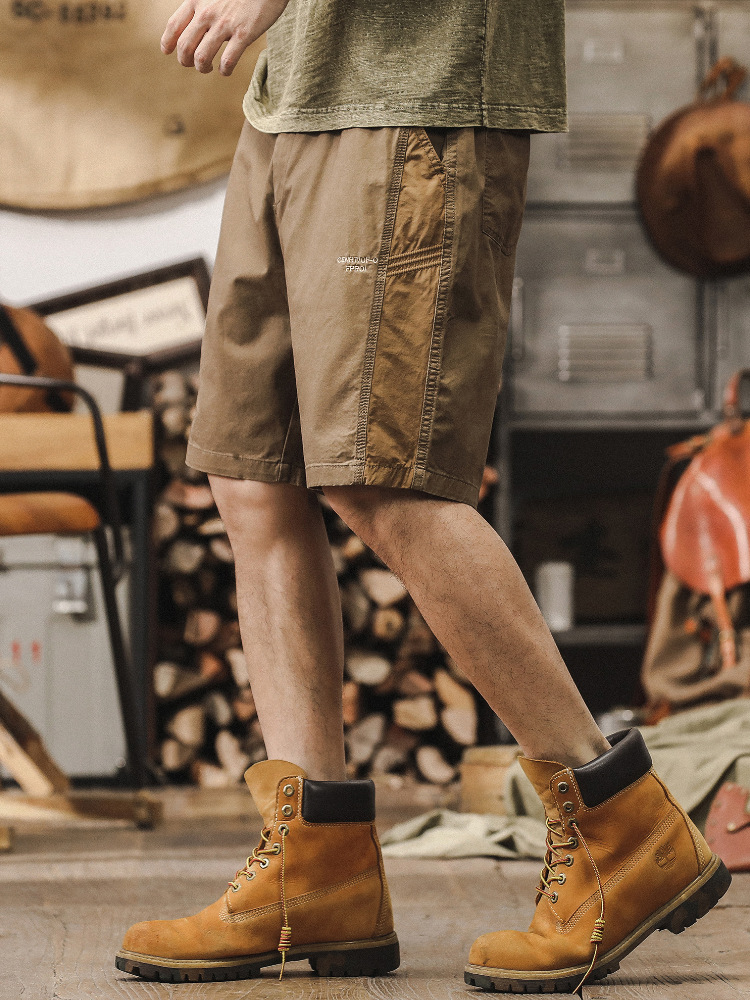 美式潮牌復古拼接撞色刺繡工裝短褲男夏季寬鬆男士運動五分褲