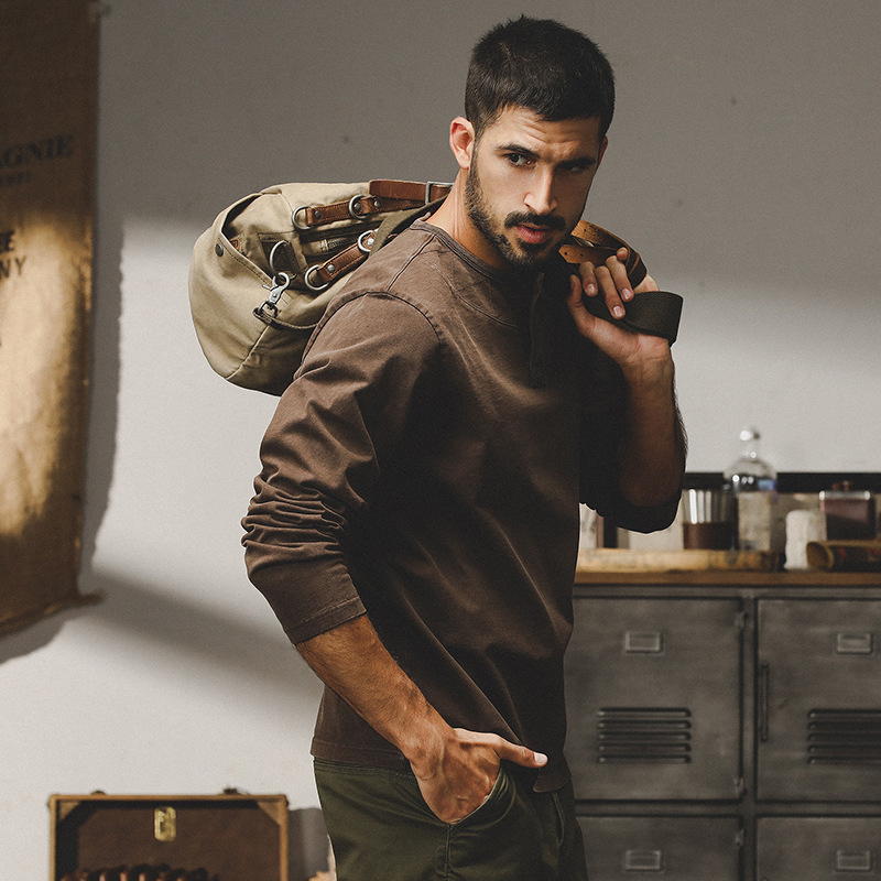 美式重磅復古衛衣男秋冬款潮牌寬鬆大碼水洗做舊打底亨利杉男