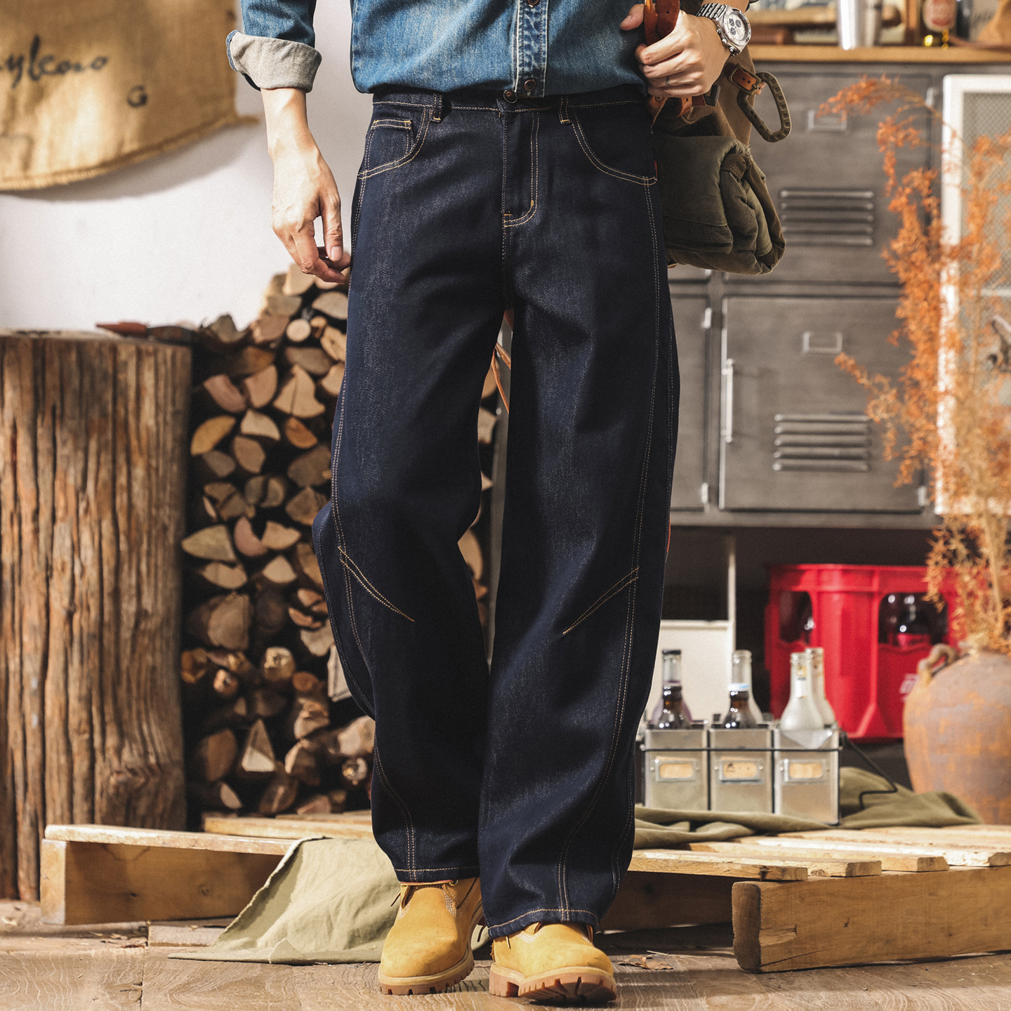 美式經典復古丹寧水洗牛仔褲男直筒秋冬新款潮牌寬鬆原色休閒長褲