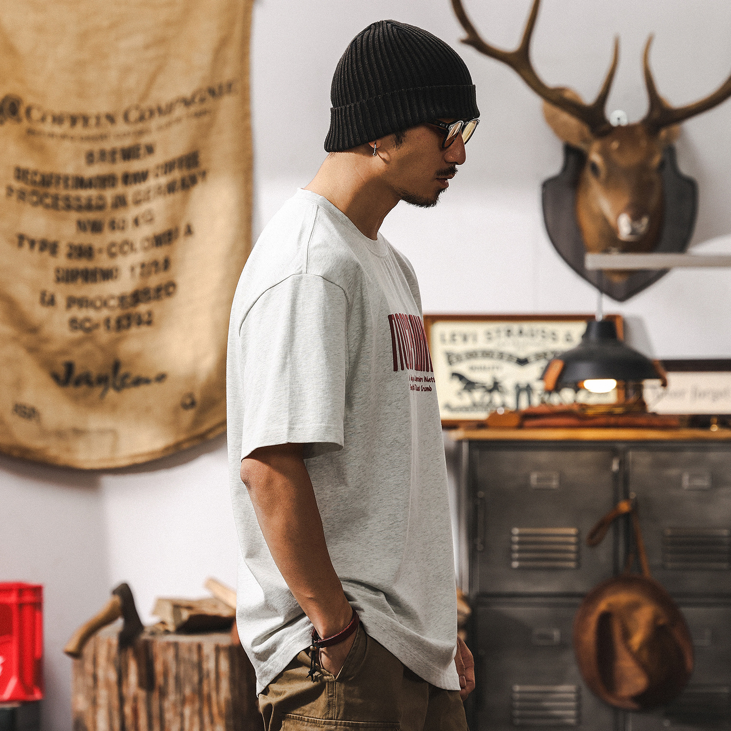 250g重磅T恤男夏季短袖2025新款潮牌印花寬鬆百搭美式上衣男