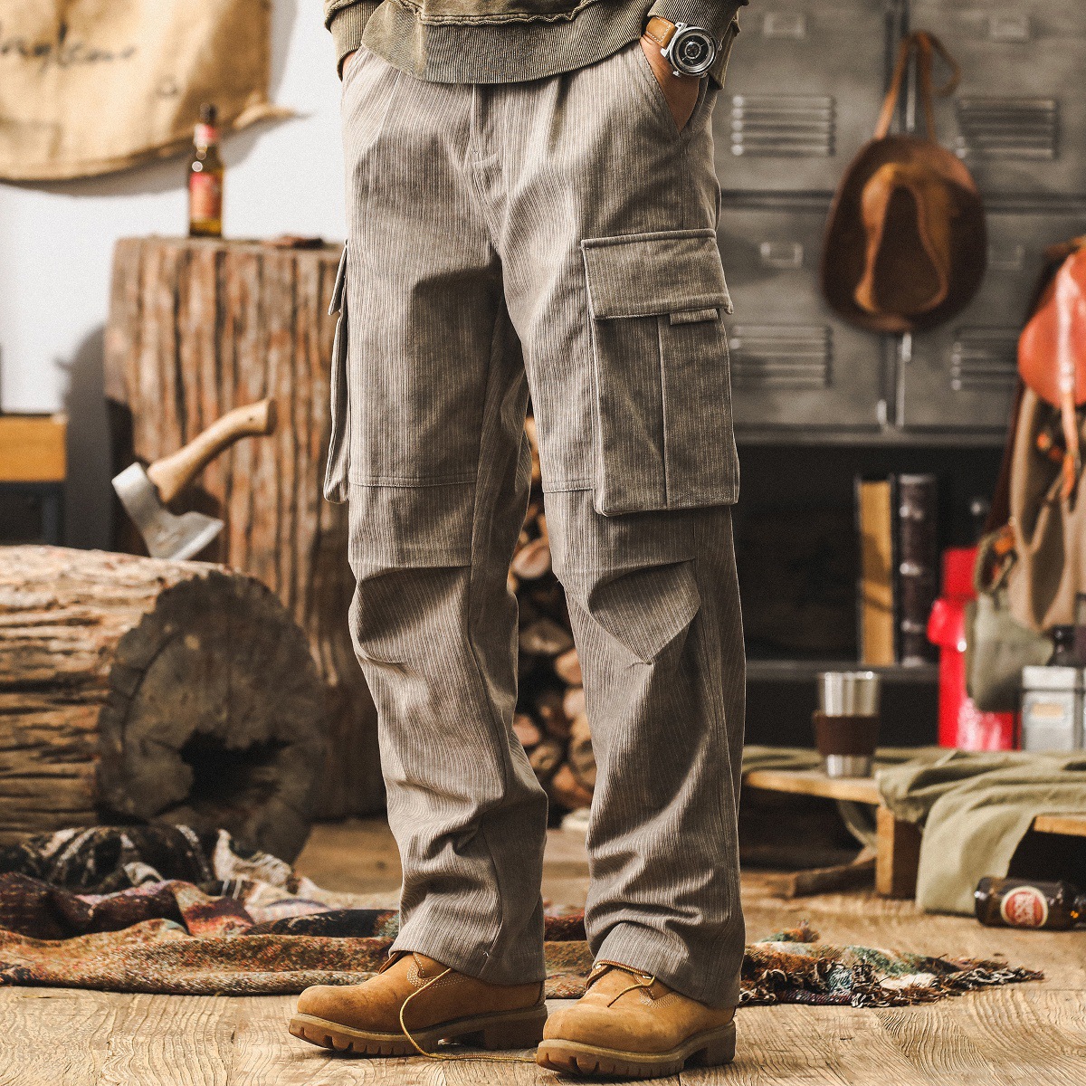 美式復古燈芯絨慵懶鬆弛感工裝褲子男秋季新款潮牌寬鬆男士休閒褲