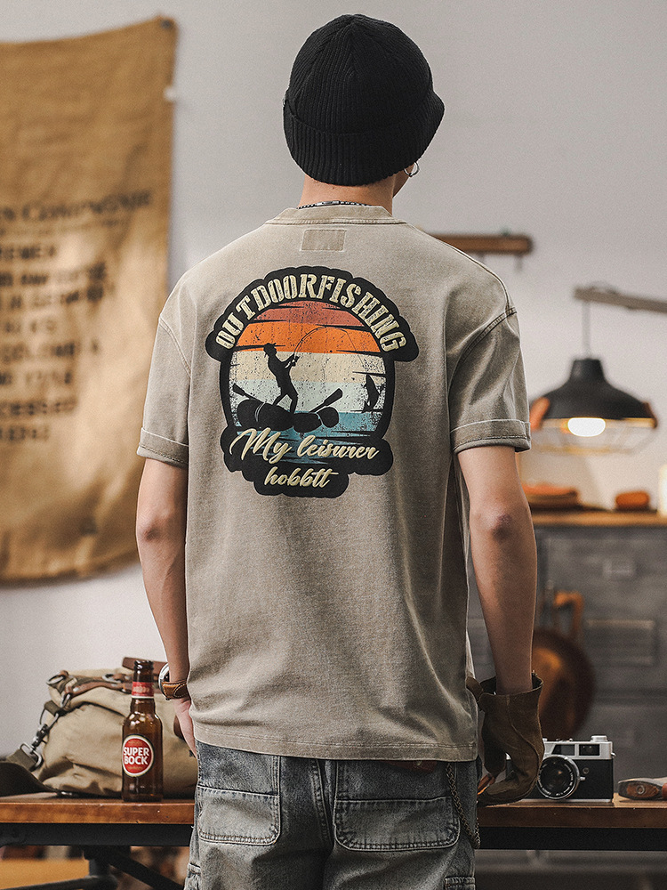 杰雷諾美式復古短袖T恤男夏季上衣2024新款潮牌重磅男士體恤