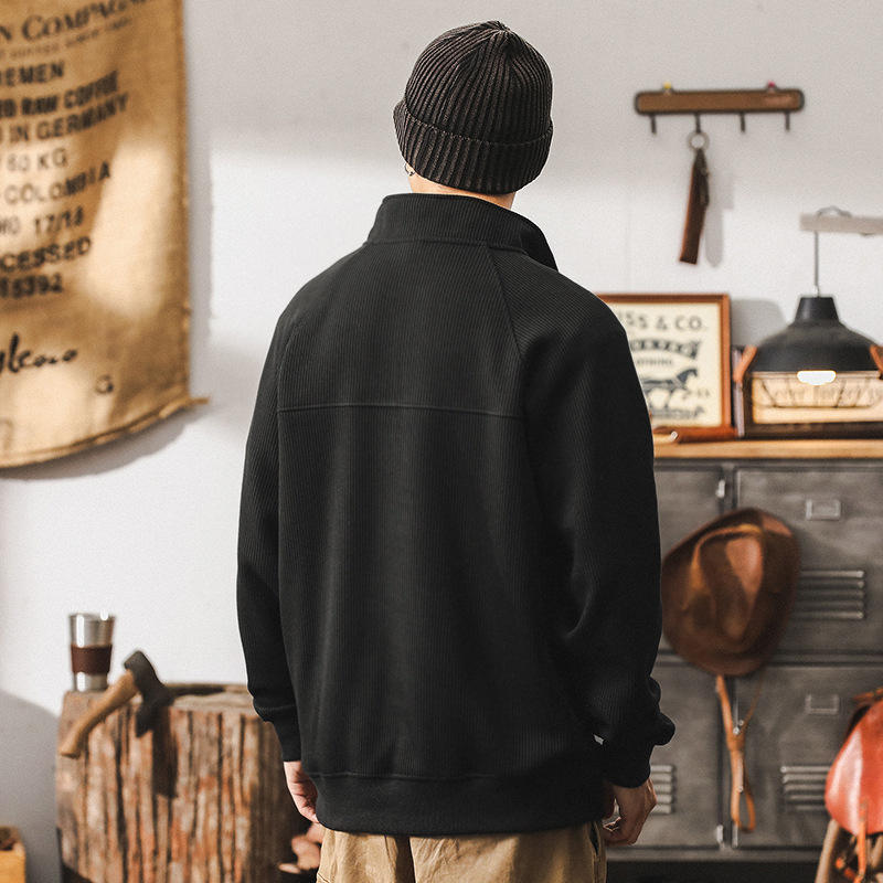 美式復古磨毛條紋針織重磅衛衣男秋季新款潮牌寬鬆肌理感休閒上衣