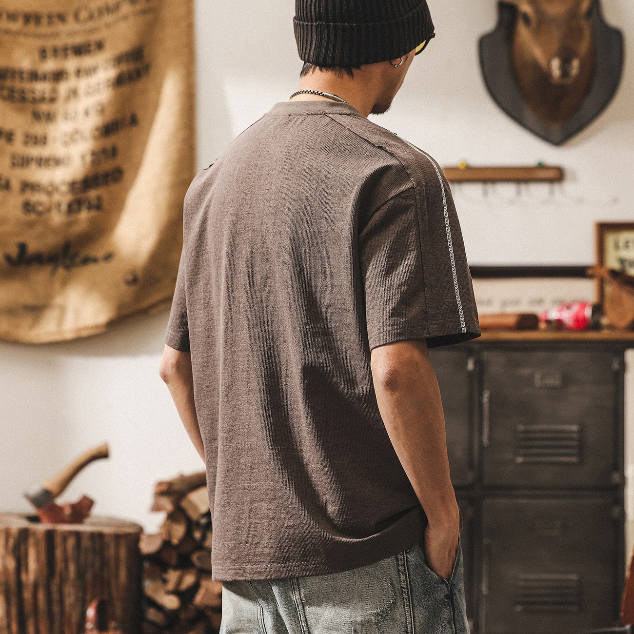 美式復古男士短袖T恤夏季2026新款拼接肌理潮流寬鬆休閒半袖體恤