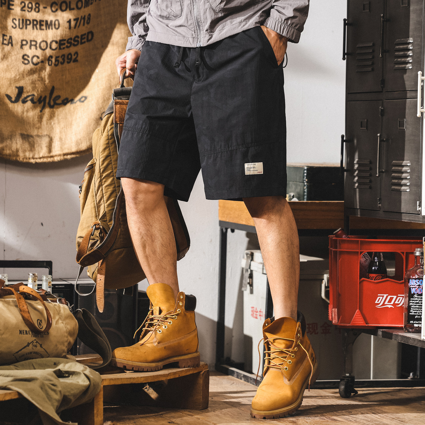 美式戶外速幹黑色短褲男夏季新款潮流中褲百搭寬鬆直筒休閒五分褲